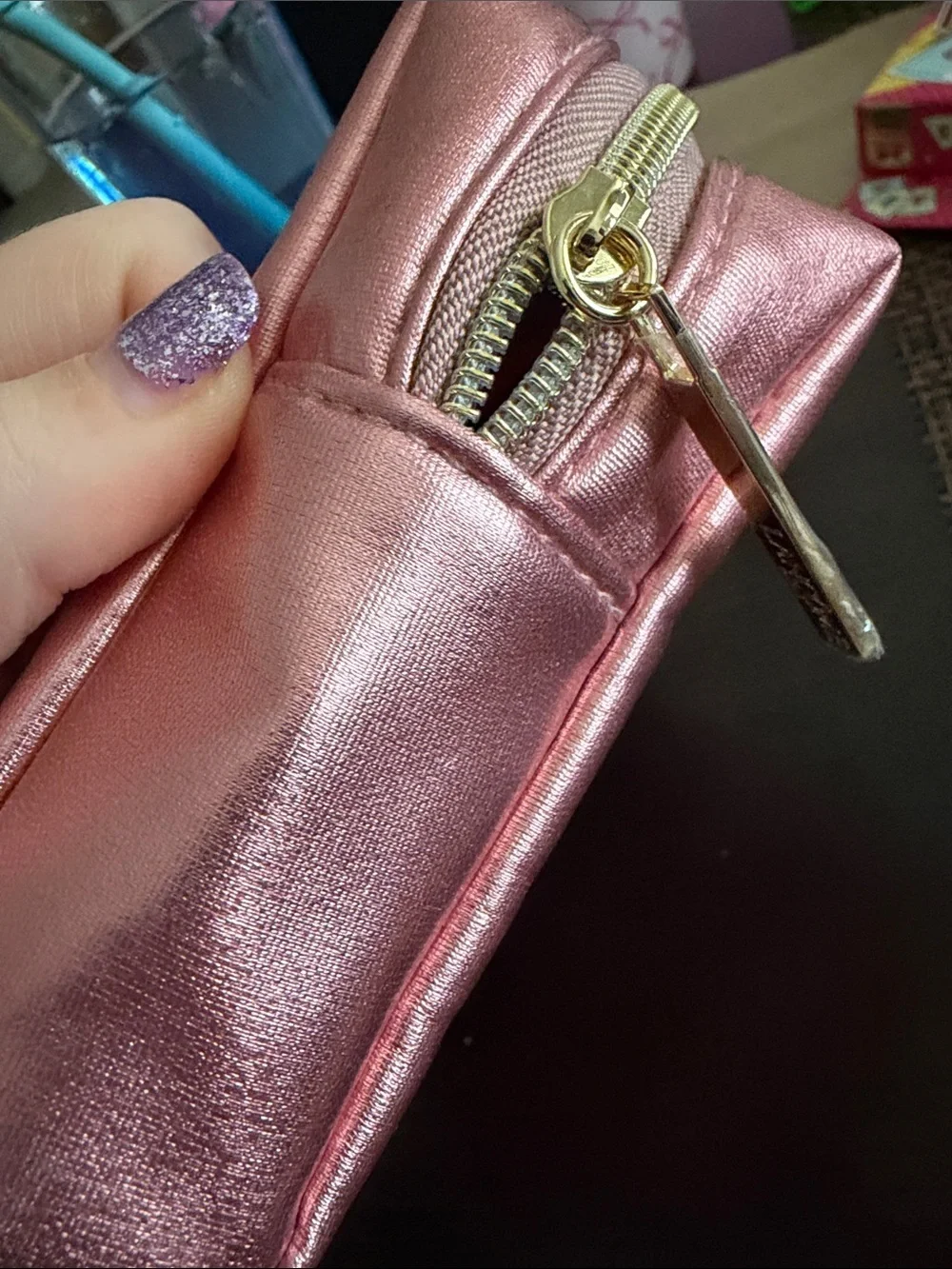 Lancôme Pink Metallic Cosmetic Pouch